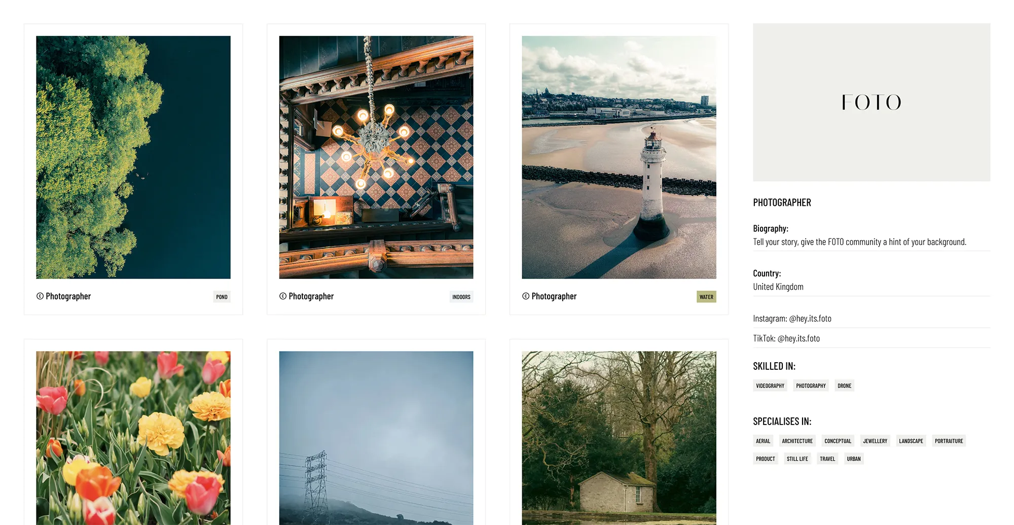 Screenshot showcasing a Photographer Portfolio on FOTO